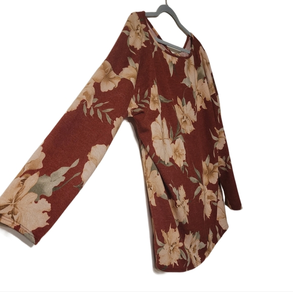 Floral Pullover Vented Back Sweater Size 1X Maroon - Picture 2 of 5